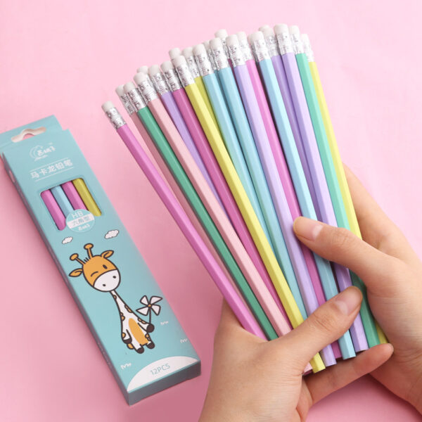 12pcs cartoon box pencil student writing HB pencil with rubber Festival prize gift pencil - Image 2