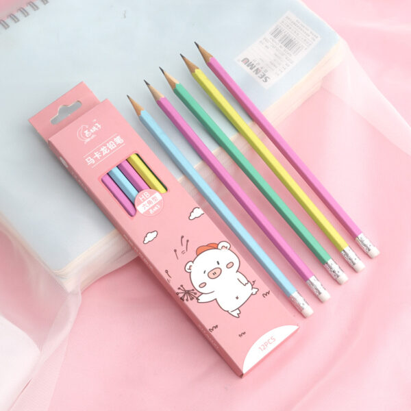 12pcs cartoon box pencil student writing HB pencil with rubber Festival prize gift pencil - Image 3