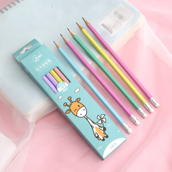 12pcs cartoon box pencil student writing HB pencil with rubber Festival prize gift pencil - Image 4