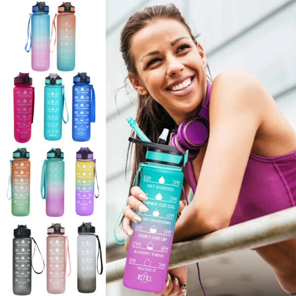 1L Sports Water Bottle Portable with Straw Plastic Leak-proof Water Cup Drink Camping Bike for Outdoor Gym Fitness Travel