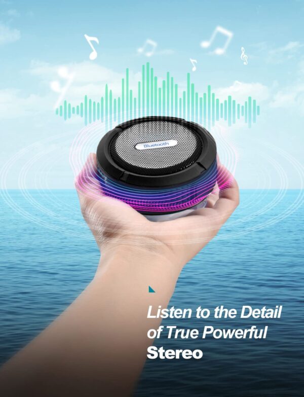 Bluetooth Speakers Waterproof Shower BT5.0 Wireless Loud Clear Sound with Microphones and Suction Cup & Secure Hook for Gift - Image 3