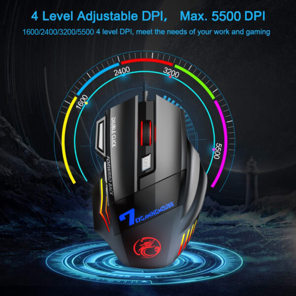 Ergonomic Wired Gaming Mouse LED 5500 DPI USB Computer Mouse Gamer RGB Mice X7 Silent Mause With Backlight Cable For PC Laptop - Image 2