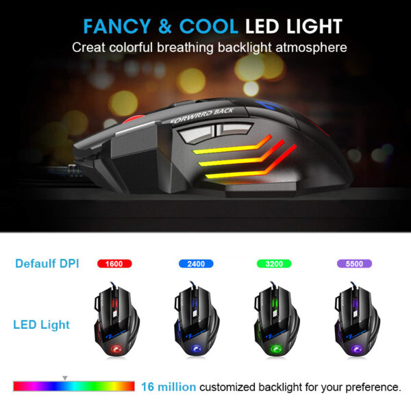 Ergonomic Wired Gaming Mouse LED 5500 DPI USB Computer Mouse Gamer RGB Mice X7 Silent Mause With Backlight Cable For PC Laptop - Image 3