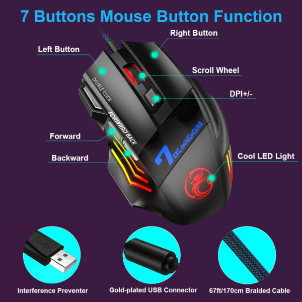 Ergonomic Wired Gaming Mouse LED 5500 DPI USB Computer Mouse Gamer RGB Mice X7 Silent Mause With Backlight Cable For PC Laptop - Image 5