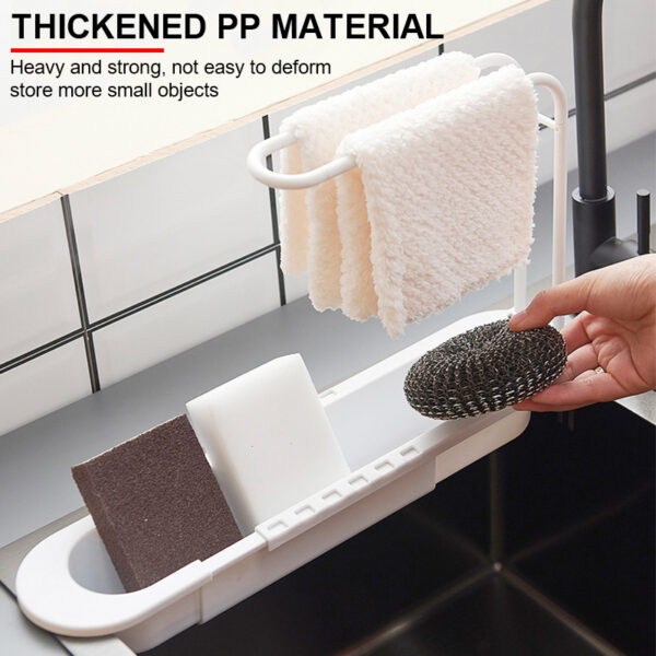 Kitchen Sink Shelf Telescopic Sinks Organizer Soap Sponge Holder Towel Drain Rack Storage Basket Kitchen Gadgets Accessories - Image 2