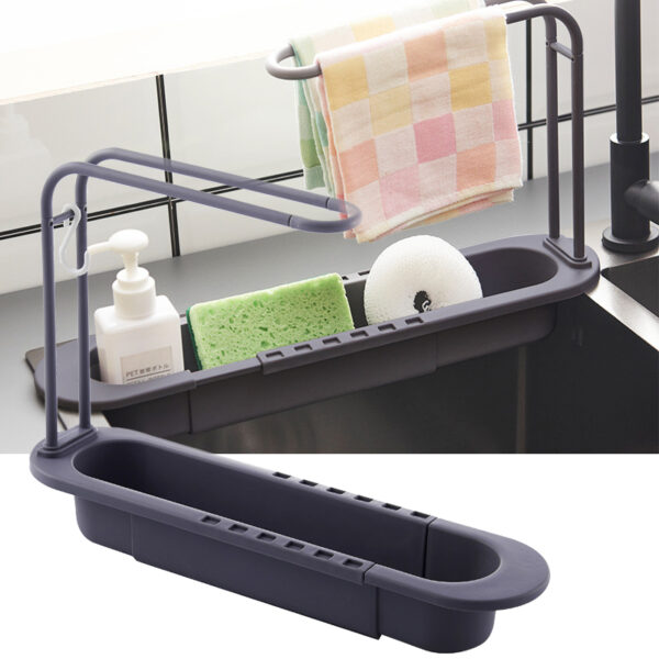 Kitchen Sink Shelf Telescopic Sinks Organizer Soap Sponge Holder Towel Drain Rack Storage Basket Kitchen Gadgets Accessories - Image 3