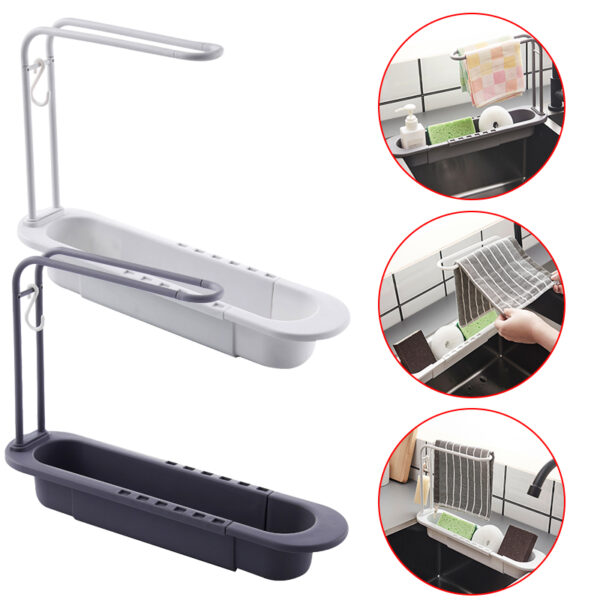 Kitchen Sink Shelf Telescopic Sinks Organizer Soap Sponge Holder Towel Drain Rack Storage Basket Kitchen Gadgets Accessories - Image 5