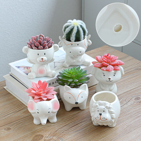 New While Porcelain Cartoon Animal Succulent Pots Home Office Desktop Decor Flower Por Ceramic Bonsai Planter Decoration Crafts - Image 2