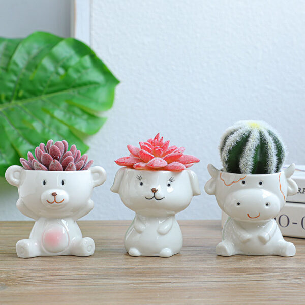 New While Porcelain Cartoon Animal Succulent Pots Home Office Desktop Decor Flower Por Ceramic Bonsai Planter Decoration Crafts - Image 3