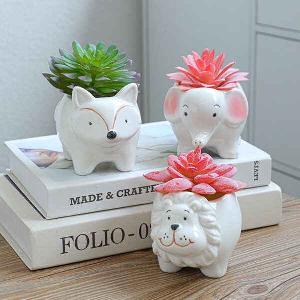 New While Porcelain Cartoon Animal Succulent Pots Home Office Desktop Decor Flower Por Ceramic Bonsai Planter Decoration Crafts - Image 4