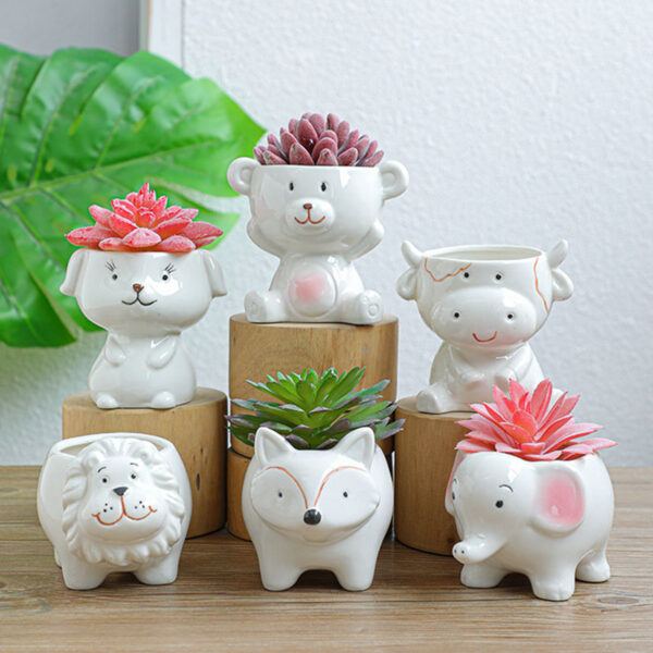 New While Porcelain Cartoon Animal Succulent Pots Home Office Desktop Decor Flower Por Ceramic Bonsai Planter Decoration Crafts