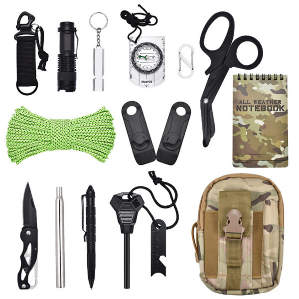 Outdoor Survival Set Fishing Backpacking Travel Waist Bag Aid Emergency Tools Tent Rope Portable Flashlight Clamps Gear - Image 6