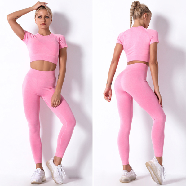 Seamless Yoga Set Women Pink Sportswear Gym Clothing Fitness Clothes Sports Bra High Waist Leggings Shorts Sports Suit - Image 3