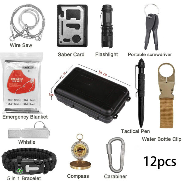 Survival Kit 12 In 1 First Aid Kit Survival Gear Camping Tool Gift For Men Husband Outdoor Travel Camping Hiking Hunting Fishing - Image 2