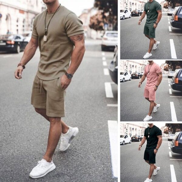 Ta&To Men's Tracksuit 2 Piece Set Summer Solid Sport Hawaiian Suit Short Sleeve T Shirt and Shorts Casual Fashion Man Clothing - Image 2