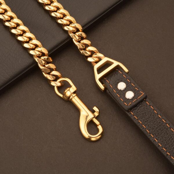 Traction Leash Faux Leather Strong Metal Cuba Stainless Steel Pet Chain for Dog - Image 4